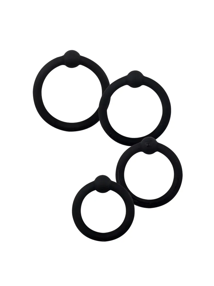 Набор 4 кольца разного диаметра, силикон, черные, диаметры внутренние  2,4,  2,8, 3, 3,2 см
