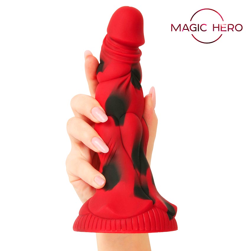 Фантастический фаллоимитатор MAGIC HERO, силикон, красный/черный, 20(16)х(3,50 -4,7) см