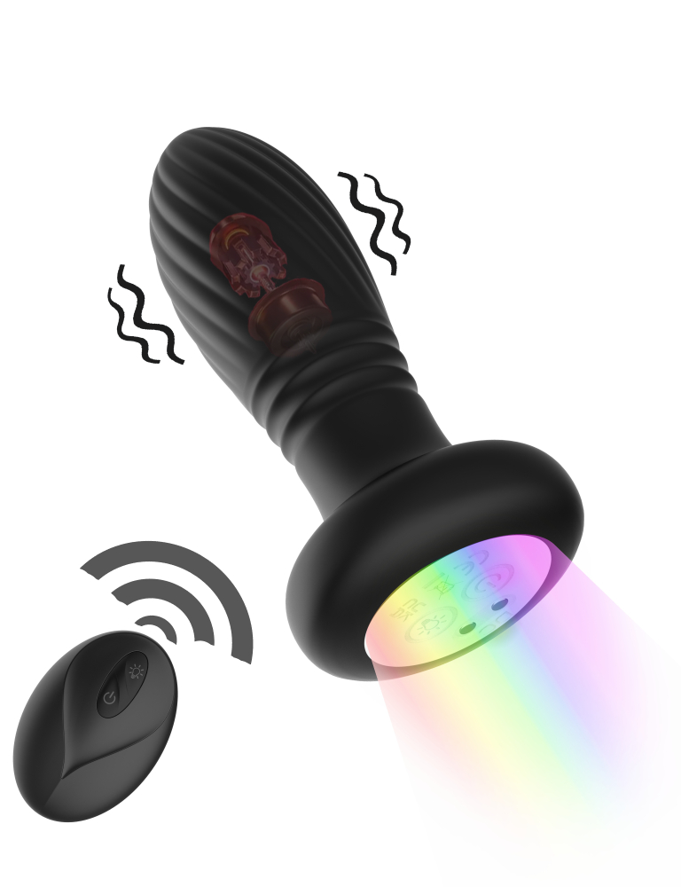 Светящаяся анальная пробка BUMP ORGASM с вибрацией - 9 режимов, поступательным движением - 9 режимов, силикон, черная, 12,5(10)х3,9 см Светящаяся анальная пробка BUMP ORGASM с вибрацией - 9 режимов, поступательным движением - 9 режимов, силикон, черная, 12,5(10)х3,9 см