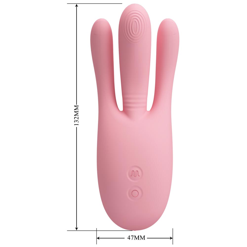 Вибратор Три Пальчика DIEGO с фингерингом , 10 режимов, силикон, нежно-розовый, 13,2х4,7 см