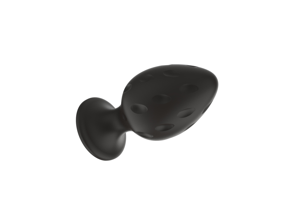 Анальная пробка из силикона с рельефом-вмятинками, цвет черный, размер М, 7,2 х 3,5 см