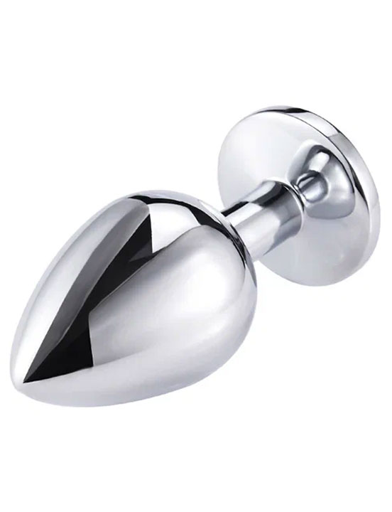 Средняя анальная пробка М, серебряная с темно-синим кристаллом, 8,5х3,5 см