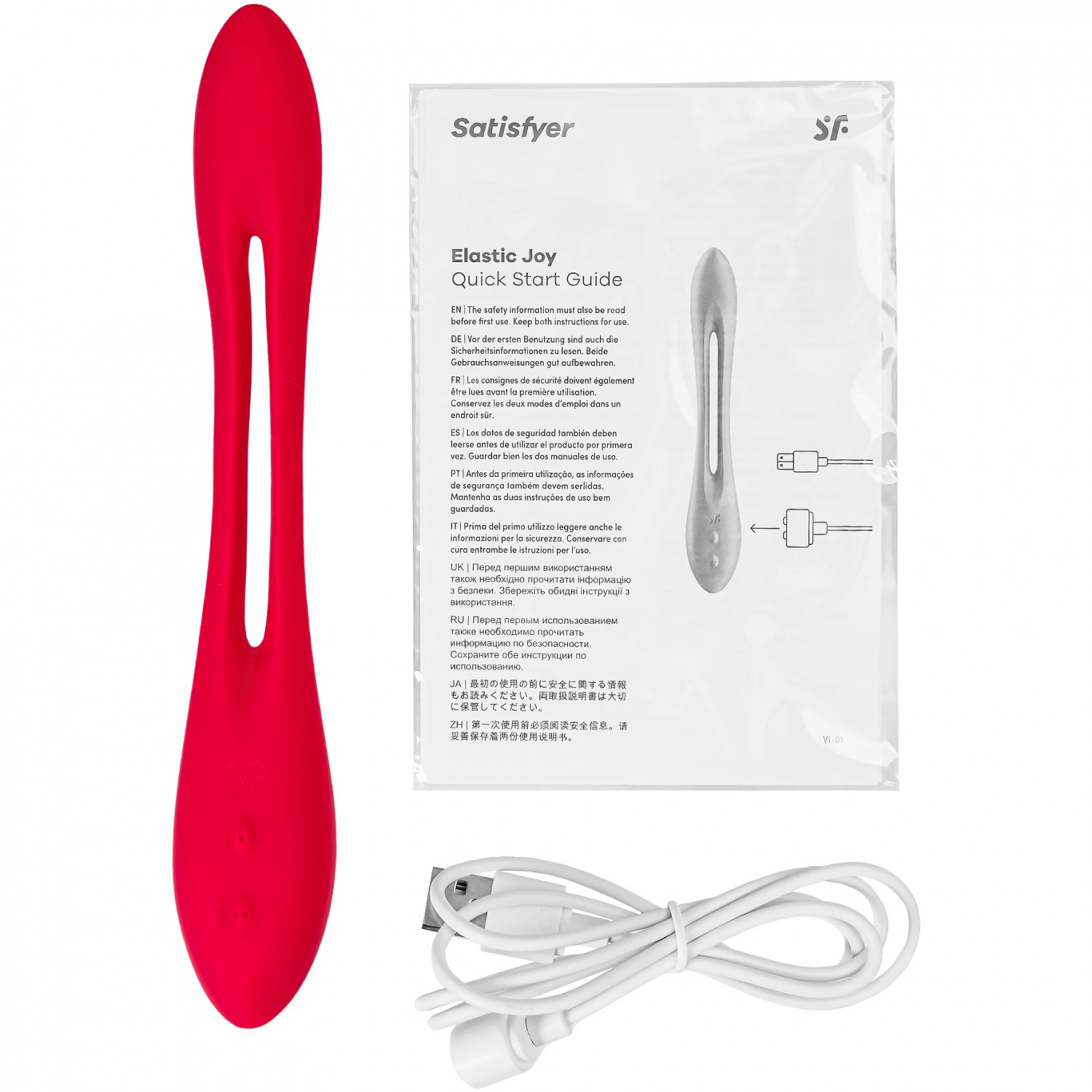 Гибкий мvногофункциональный вибратор SATISFYER ELASTIC JOY, 2 мотора, многорежимный, силикон, красный, общая длина 20 см