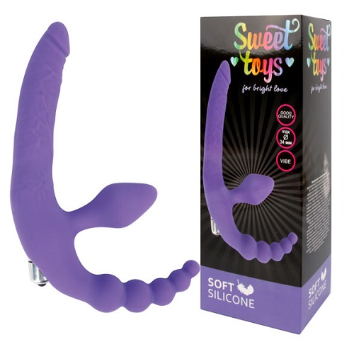 Безремневой вибрострапон с анальным отростком, силикон, фиолетовый, L 7 x10 x15 см; D 1,6x2,1x3x2,9x3,4 см