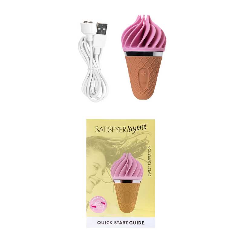 Компактный вибратор SATISFYER LAYONS SWEET ТREAT СЛАДКОЕ МОРОЖЕНОЕ, 10 режимов вращения, 3 скорости, силикон, телесно- розовый, 10,4х5,6 см