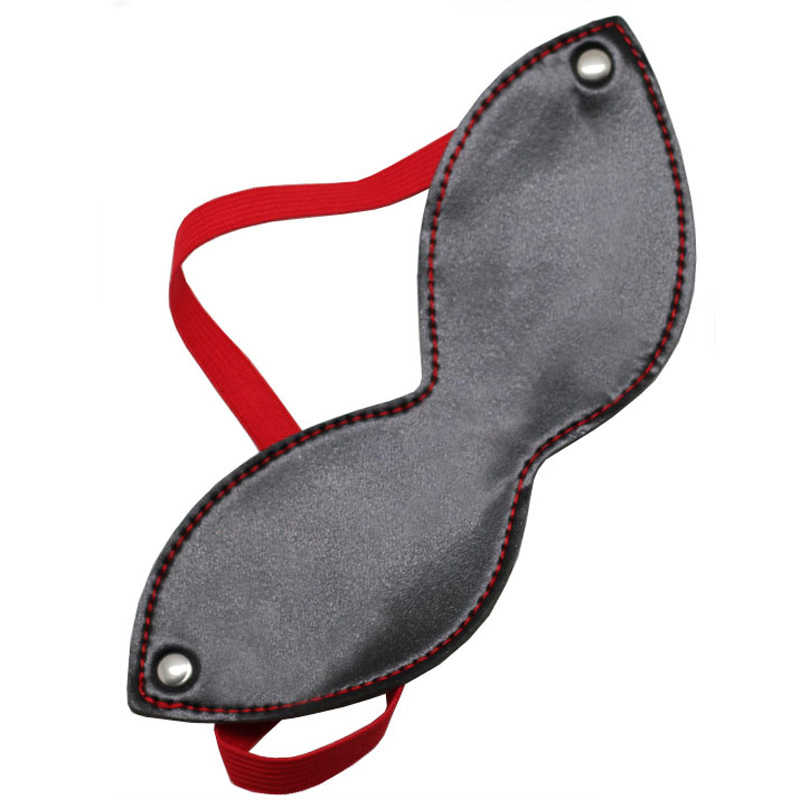 БДСМ набор: закрытая маска, хлопушка, искусственная кожа, черный с красной строчкой