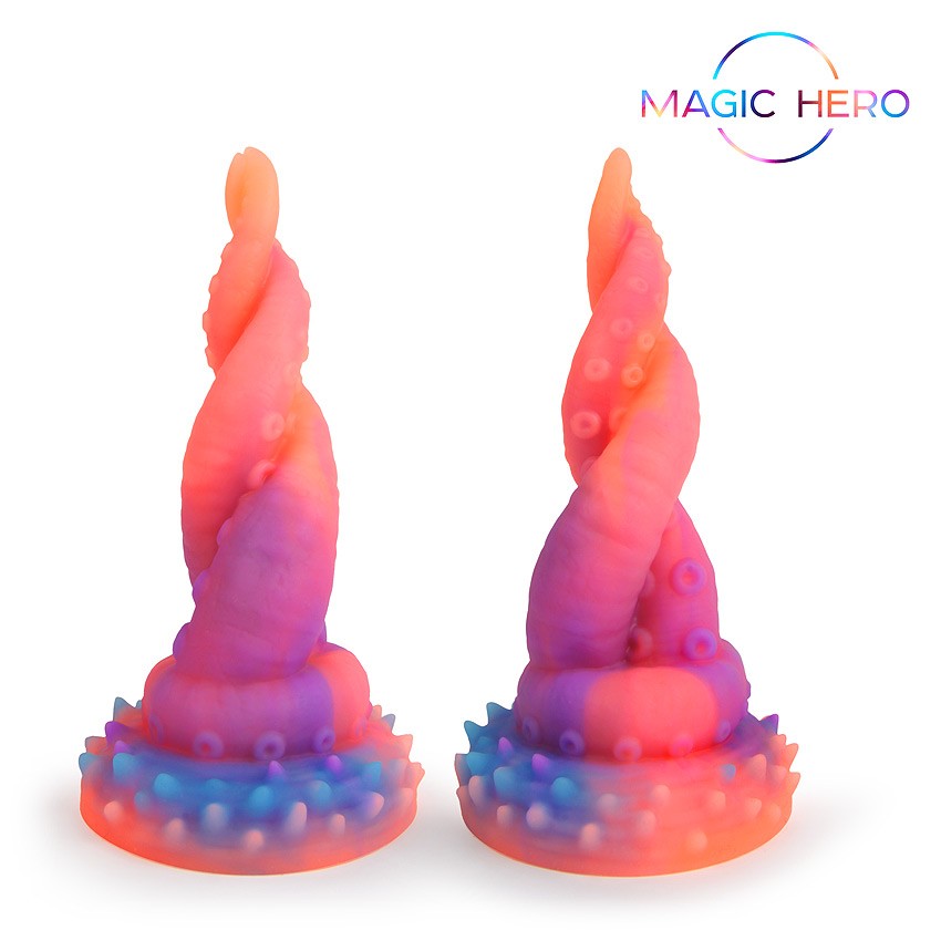 Фантастический фаллоимитатор MAGIC HERO AMAZING TOYS, светится в темноте, силикон, многоцветный, 20(17,5)х(2-5,5) см,