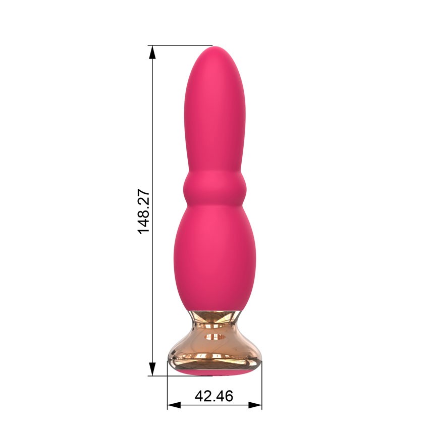 Красивая анальная втулка,  10 режимов вибрации, силикон, розовая/золотая, 14,8(12)х3,7 см 