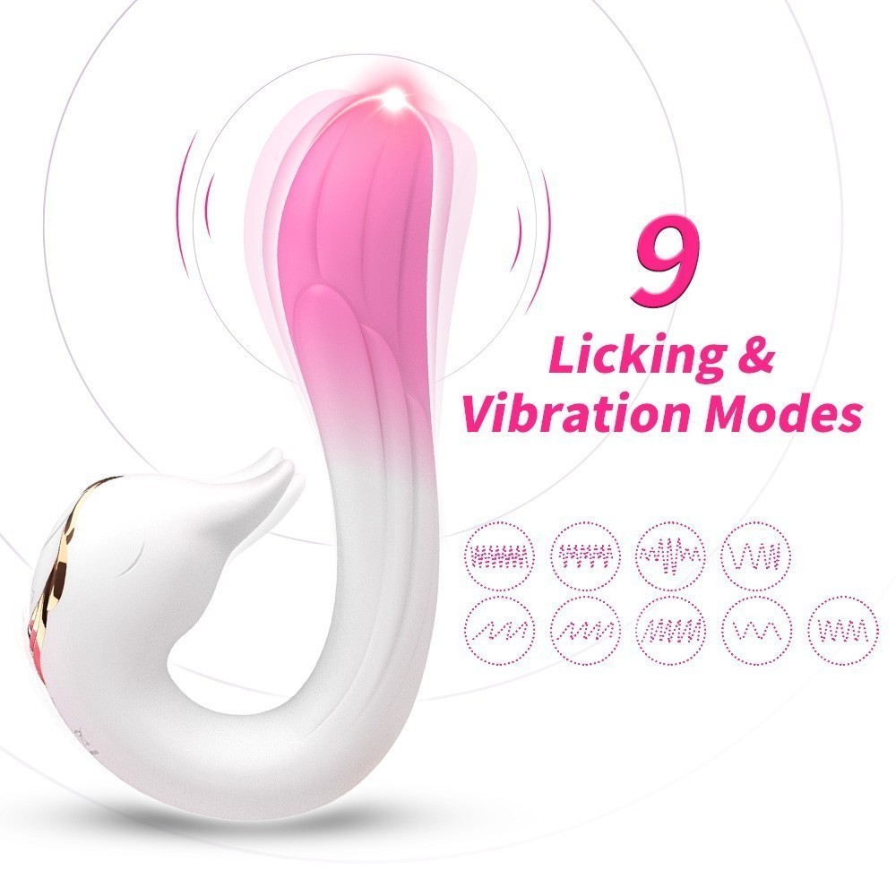 Двусторонний вибромассажер РАЙСКАЯ ПТИЦА, 9 режимов вибрации, 9 режимов движение клювика, медицинский силикон, бело-розовый, L рабочей части 18 см, D 3.3 см 