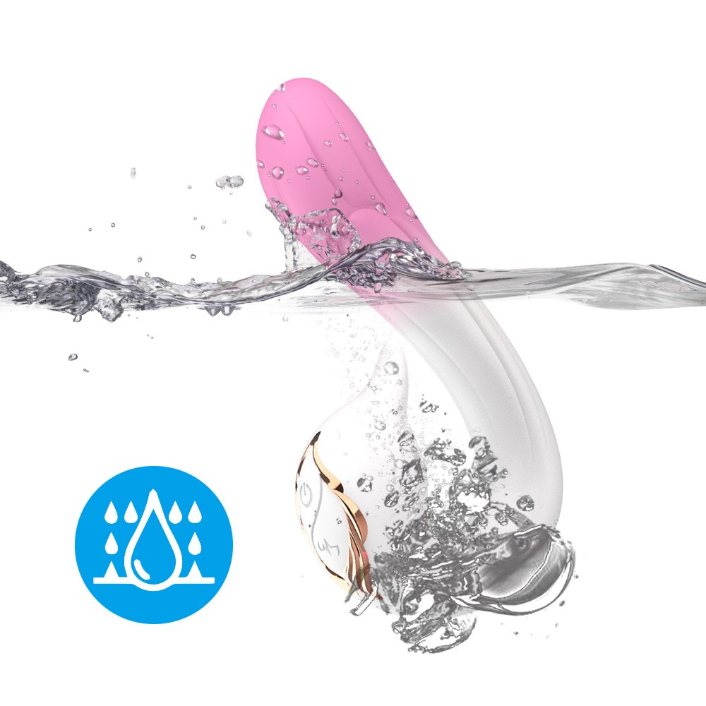 Двусторонний вибромассажер РАЙСКАЯ ПТИЦА, 9 режимов вибрации, 9 режимов движение клювика, медицинский силикон, бело-розовый, L рабочей части 18 см, D 3.3 см 