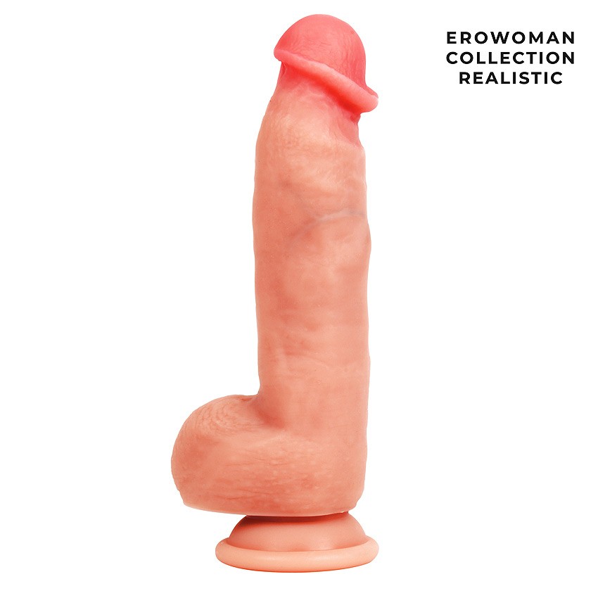 Фаллоимитатор МОЩНЫЙ с мошонкой, крепкой присоской, силикон, телесный, 21(17)х5,4 см