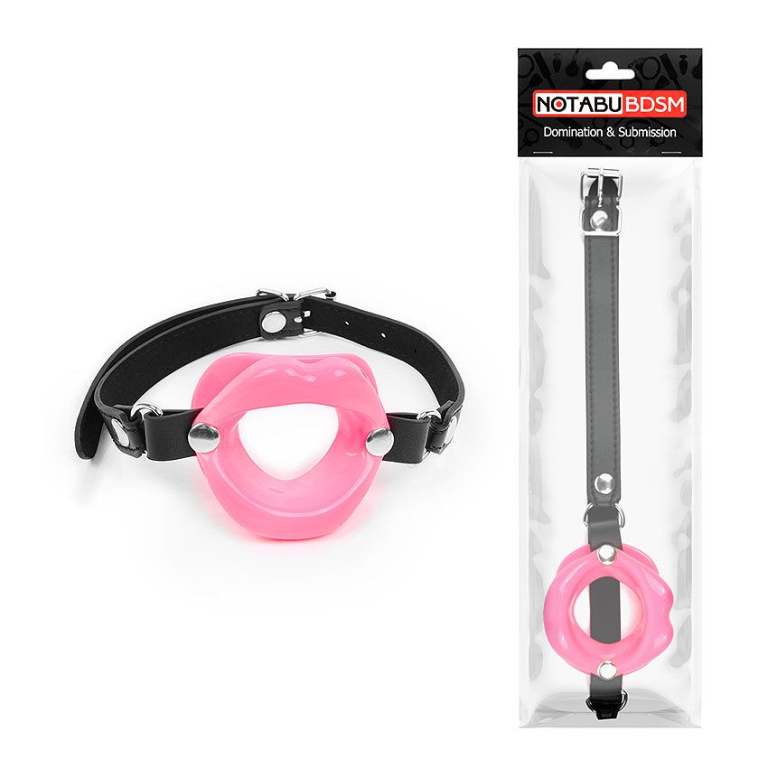 Кляп ГУБКИ силикон, эко-кожа, цвет чёрный/розовый