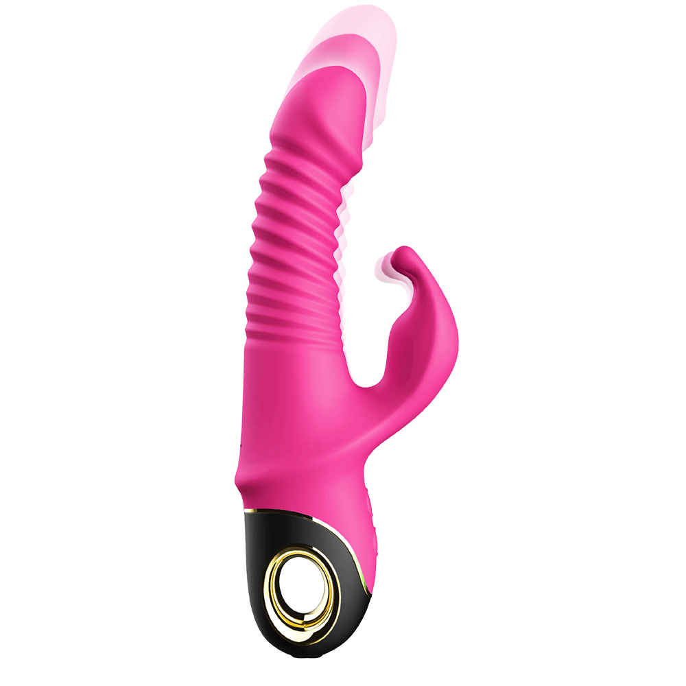 Гибкий вибратор RABBIT VIBRATOR, 9 режимов вибрации, фрикций, 5 режимов ротации, силикон, глубокий розовый, 24(13)х3,9 см