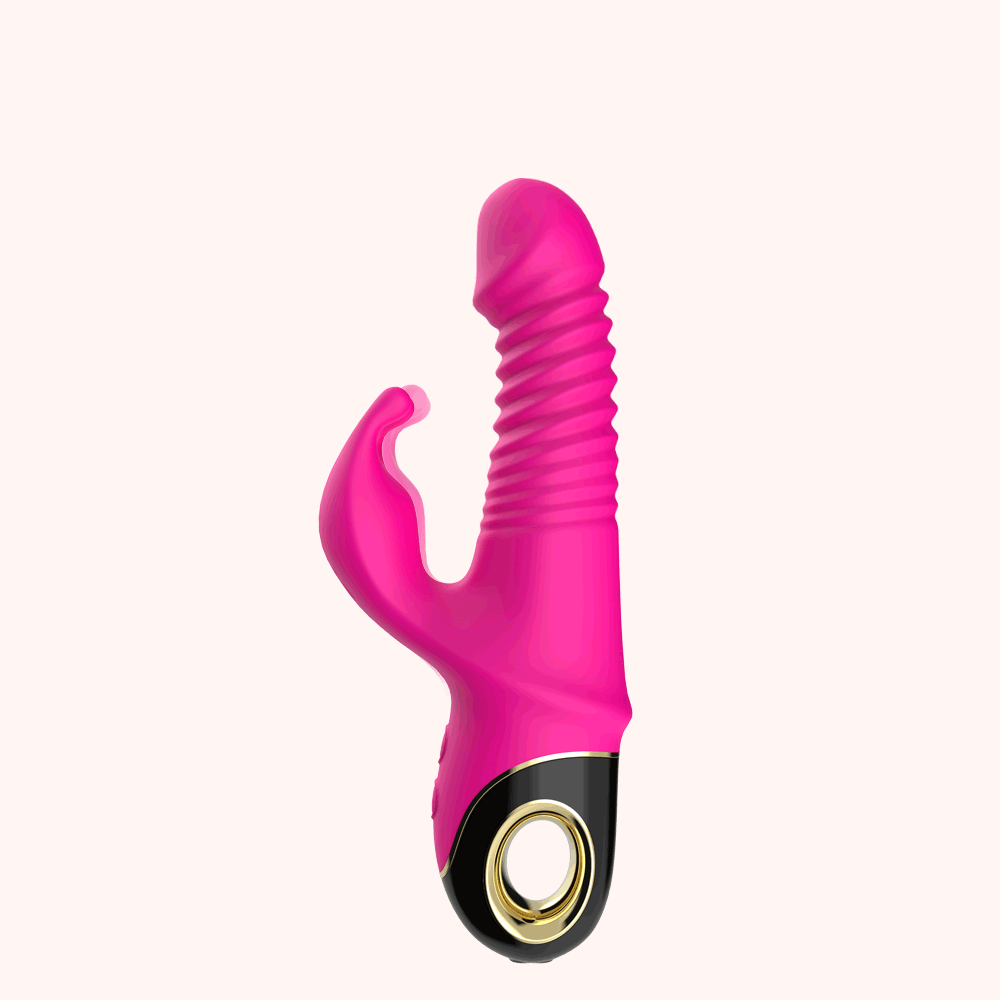 Гибкий вибратор RABBIT VIBRATOR, 9 режимов вибрации, фрикций, 5 режимов ротации, силикон, глубокий розовый, 24(13)х3,9 см