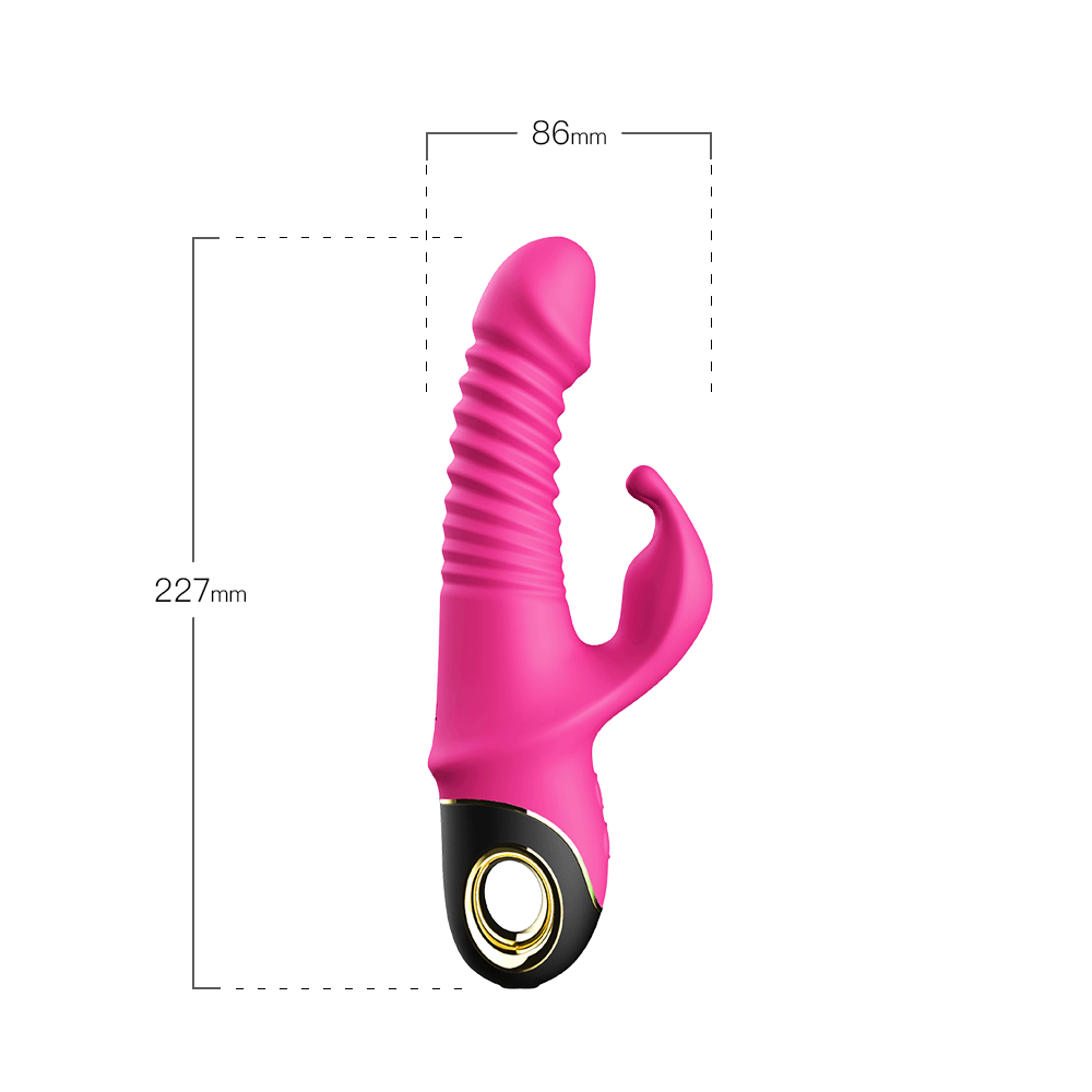 Гибкий вибратор RABBIT VIBRATOR, 9 режимов вибрации, фрикций, 5 режимов ротации, силикон, глубокий розовый, 24(13)х3,9 см