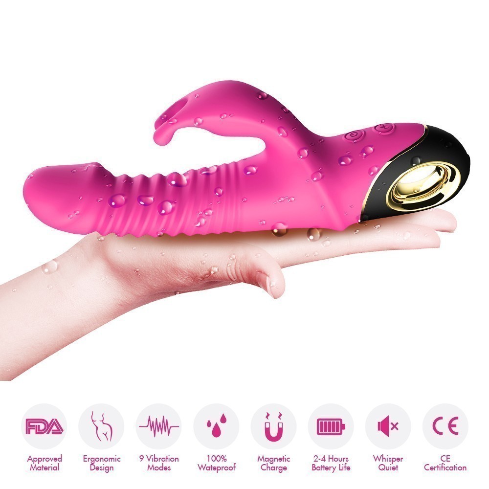 Вибратор RABBIT VIBRATOR, 9 режимов вибрации, фрикций, 5 режимов ротации, силикон, глубокий розовый, 24(13)х3,9 см