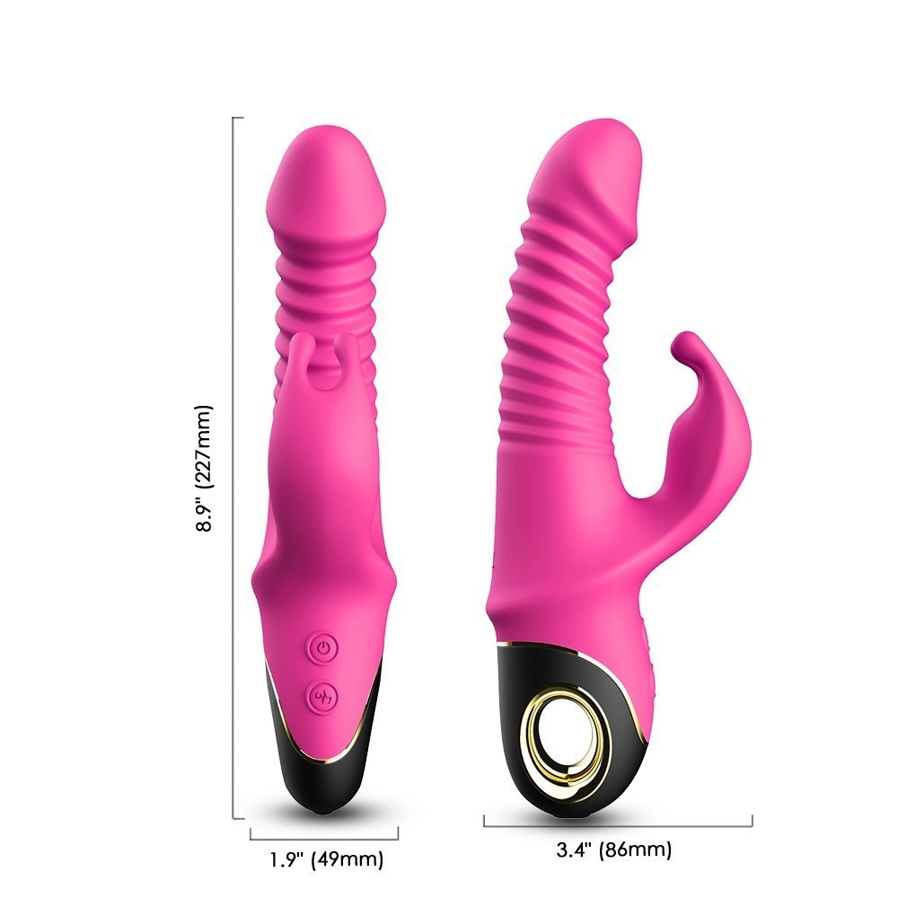 Вибратор RABBIT VIBRATOR, 9 режимов вибрации, фрикций, 5 режимов ротации, силикон, глубокий розовый, 24(13)х3,9 см