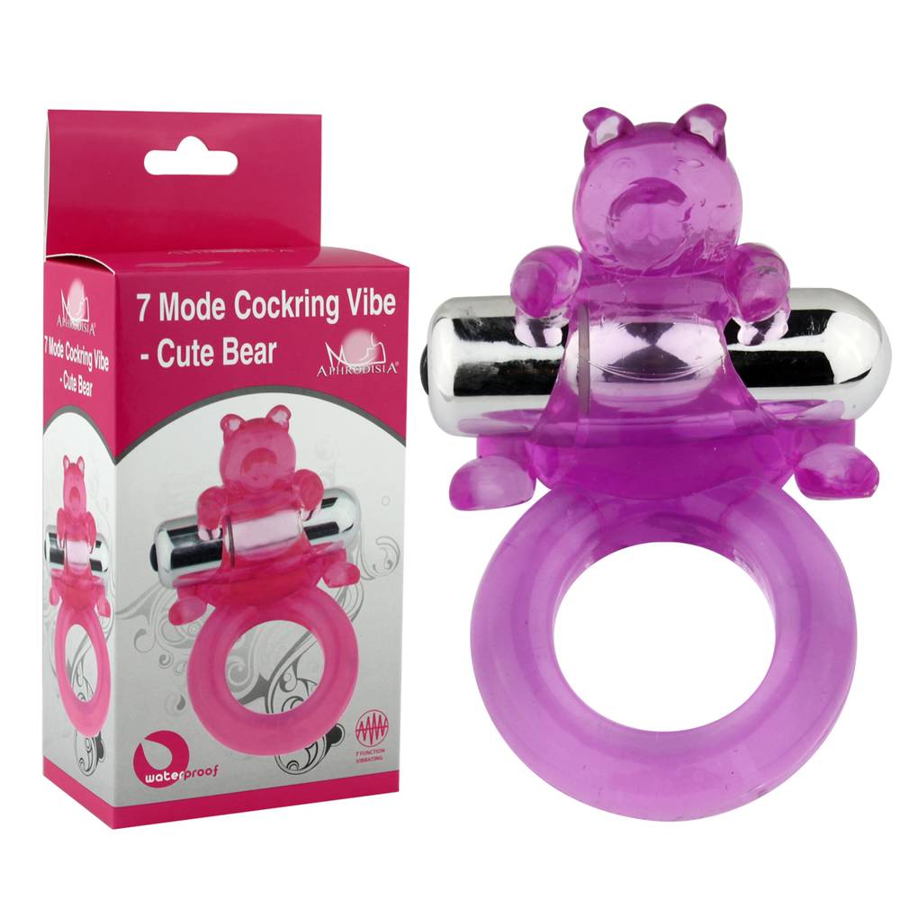 УЦЕНКА 50% Виброкольцо CUTE BEAR ХОРОШИЙ МЕДВЕДЬ, съемная вибропуля, гелевое, 7 режимов,  фиолетовое (небольшой дефект поверхности)