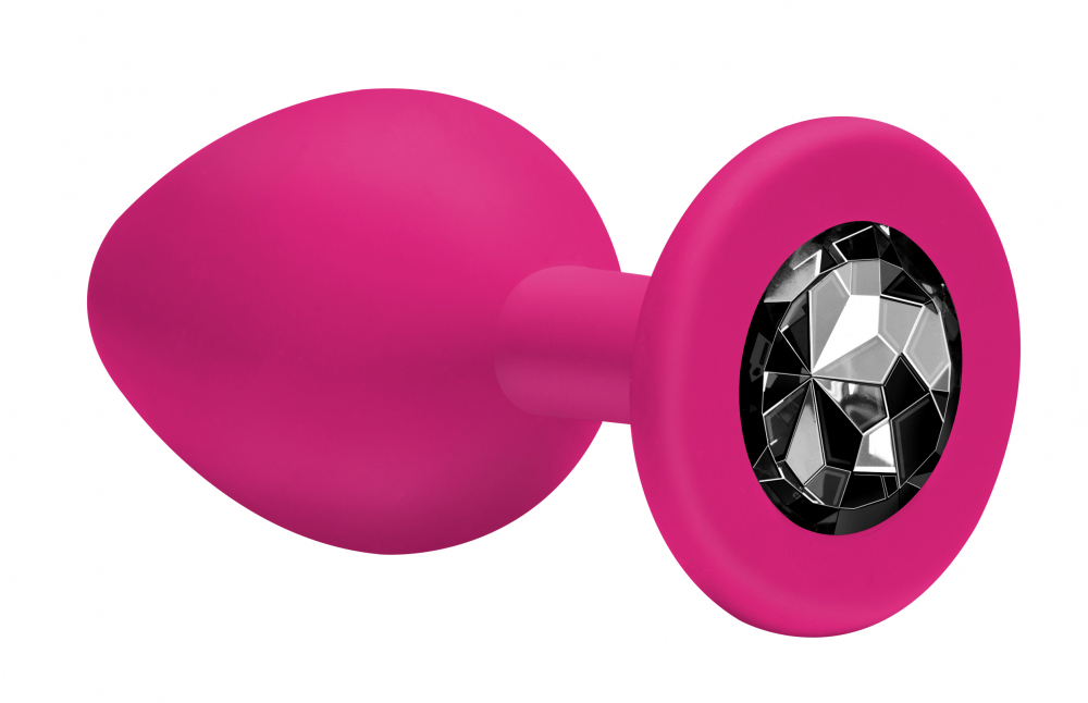 Анальная втулка cредняя EMOTIONS силиконовая, розовая с черным кристаллом, 8,5х3,3 см