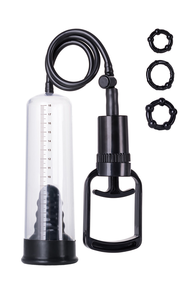 Помпа вакуумная A-TOYS VACUUM PUMP, в комплекте набор их 3-х колец, черная, 20,5х5,6 см