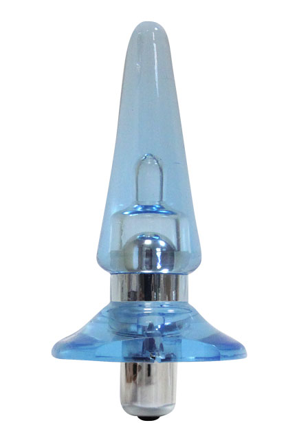 Анальная вибропробка NICOLE`S VIBRA PLUG гелевая, голубая, 8,5х3,2 см