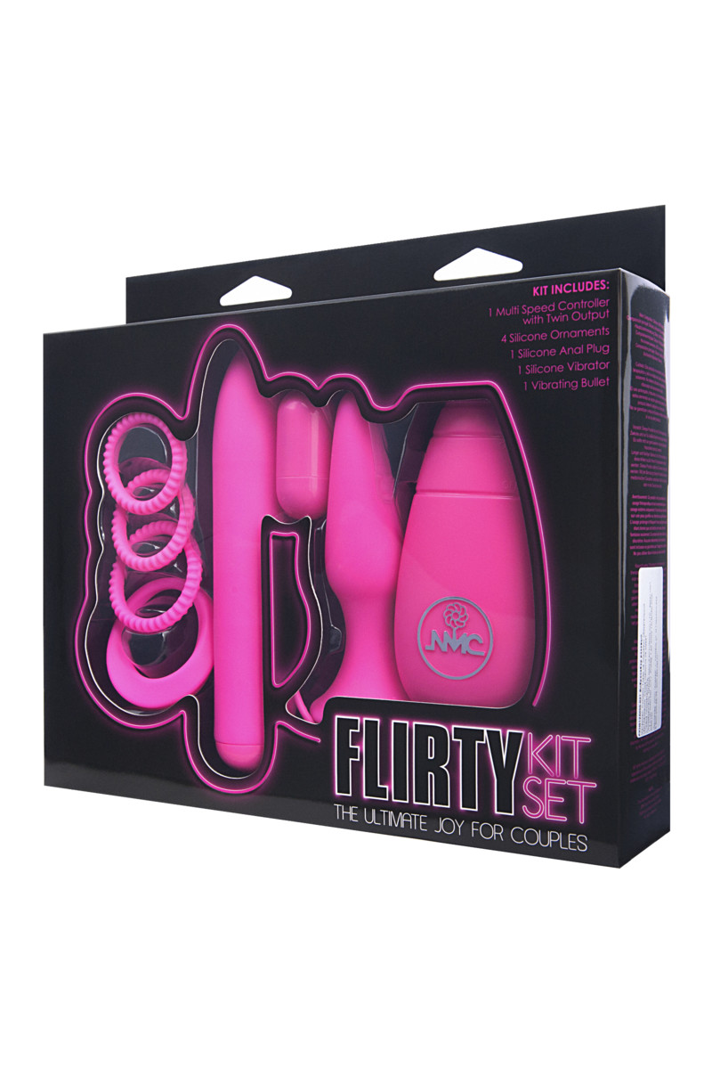 Набор FLIRTY KIT SET: вибратор, анальная втулка, виброяйцо, многофункциональный контролер управления, силикон, розовый