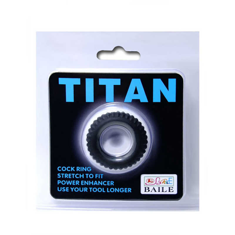Эрекционное кольцо TITAN рельефное, силикон, черное, 3.5(1,8) см