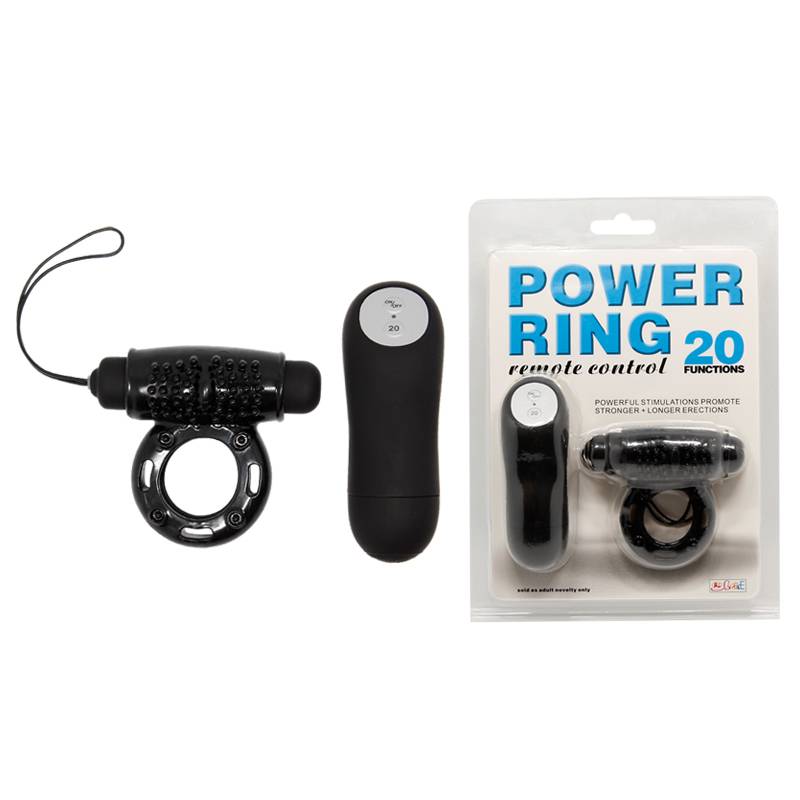 УЦЕНКА 25% Виброкольцо POWER RING с дистанционным пультом, 20 видов вибрации, силикон, черное (НЕБОЛЬШОЙ ДЕФЕКТ ПОВЕРХНОСТИ)