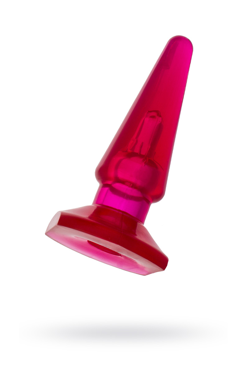 Анальная пробка BUTT PLUG  на присоске, гелевая, розовая,9,5х(1,2-3,6) см