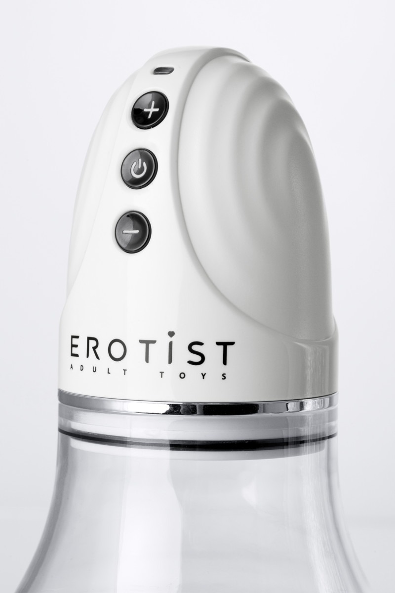 АКЦИЯ 30%! СУПЕР вибро-помпа EROTIST Vacuum Breast Pump для груди вакуумная, перезаряжаемая, 3 режима, акрил+силикон, прозрачная, 12 см