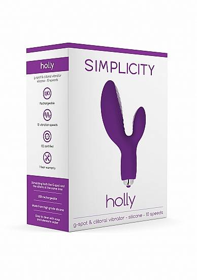 Компактный вибратор с клиторальным отростком HOLY 10 SPEED, 10 режимов, силикон, фиолетовый, 14,1(7,5)х(3,2-2) см