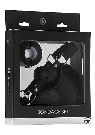  Набор для бондажа BONDAGE SET OUCH!: маска, кляп, лента для связывания, черный 
