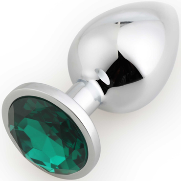 Крупная анальная пробка RUNYU ROSEBUD BUTT LARGE серебряная с темно-зеленым кристаллом, 9,5х4 см