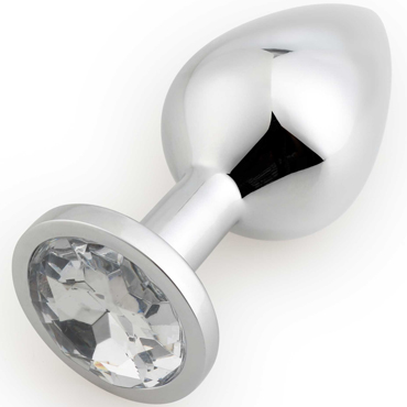	АКЦИЯ 20% Анальная пробка средняя RUNYU ROSEBUD BUTT MEDIUM серебряная с прозрачным кристаллом, 8,2х3,4 см