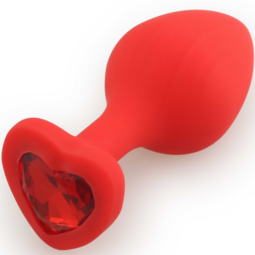  Анальная средняя  пробка СЕРДЕЧКО RUNYU SILICONE Butt Plug  HEART, красная с красным стразом, 8х3,5 см  