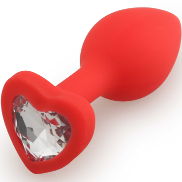 АКЦИЯ 25%! Анальная пробка RUNYU SILICONE Butt Plug HEART SMALL, красная с прозрачным стразом,7х2,8 см