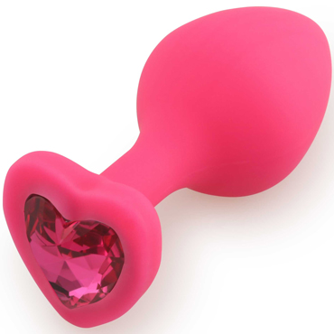 АКЦИЯ 25%! Анальная пробка RUNYU SILICONE Butt Plug HEART SMALL, розовая с ярко-розовым стразом,7х2,8 см