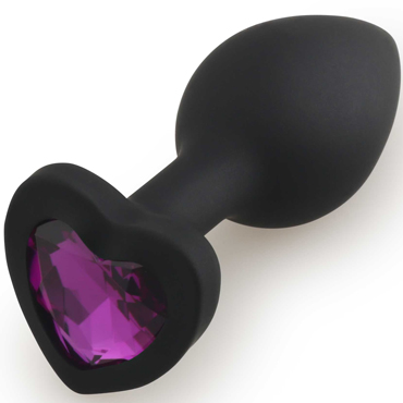 АКЦИЯ 30%! Анальная средняя пробка RUNYU SILICONE Butt малая Plug HEART SMALL, черная с фиолетовым  стразом,7х2,8 см