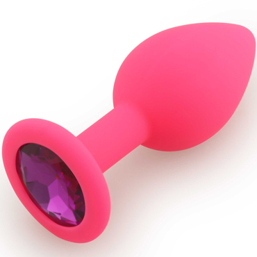 АКЦИЯ 20%! Анальная малая пробка RUNYU SILICONE Butt Plug SMALL, розовая с фиолетовым стразом, 7х2,8 см