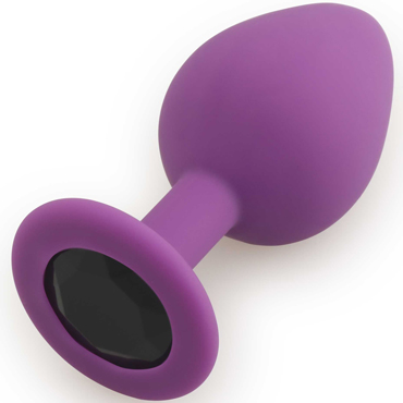  Анальная средняя пробка RUNYU SILICONE Butt Plug MEDIUM, фиолетовая с черным стразом, 8х3,5 см