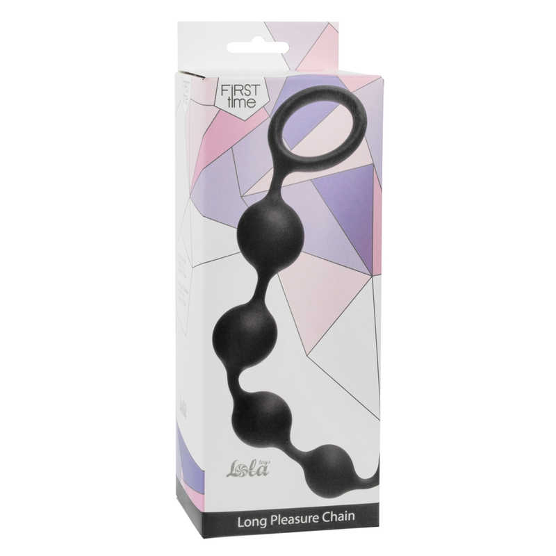   Анальная цепочка LONG PLEASURE CHAIN BLACK, силикон,  черная, 35(31)х(05-2,6) см