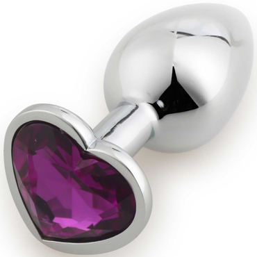 АКЦИЯ 20% Анальная пробка RUNYU ANAL PLUG HEART SMALL, серебряная с фиолетовым кристаллом-Сердечко, 7,5х2,8 см