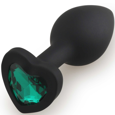 	АКЦИЯ 25%! Анальная пробка RUNYU SILICONE Butt Plug HEART SMALL, черная с зеленым стразом,7х2,8 см