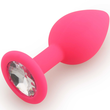 АКЦИЯ 20%! Анальная малая пробка RUNYU SILICONE Butt Plug SMALL, розовая с прозрачным стразом,7х2,8 см