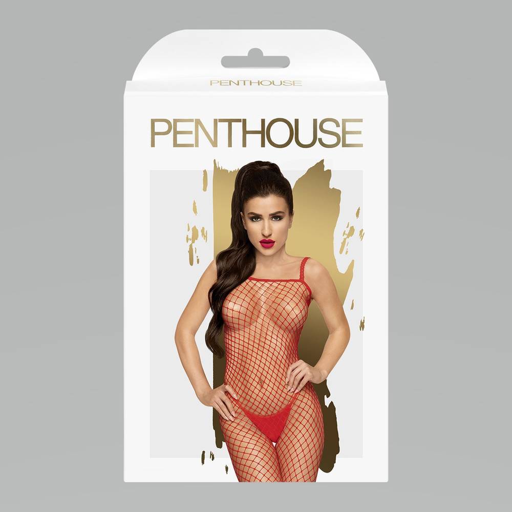  Комбинезон в крупную сетку Penthouse BODY SEARCH красный, разм. S/М