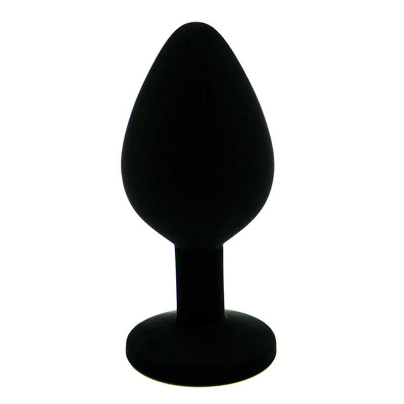 Анальная пробка средняя черная, с изумрудным кристаллом, 8х3,5 см