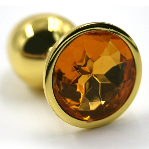 Облегченная золотистая анальная пробка с ярко-оранжевым кристаллом, Small, 6х2,8 см