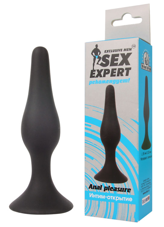 Анальная пробка Sex Expert, силикон,  цвет чёрный, 11(9,5)х2,8 см