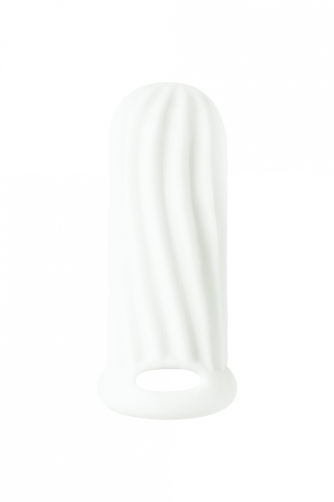 	АКЦИЯ 20%! Фаллоудлинитель (1,5 см) HOMME WIDE WHITE с внутренними и внешним рельефом, термопластичный эластомер, белая, 9-12 см