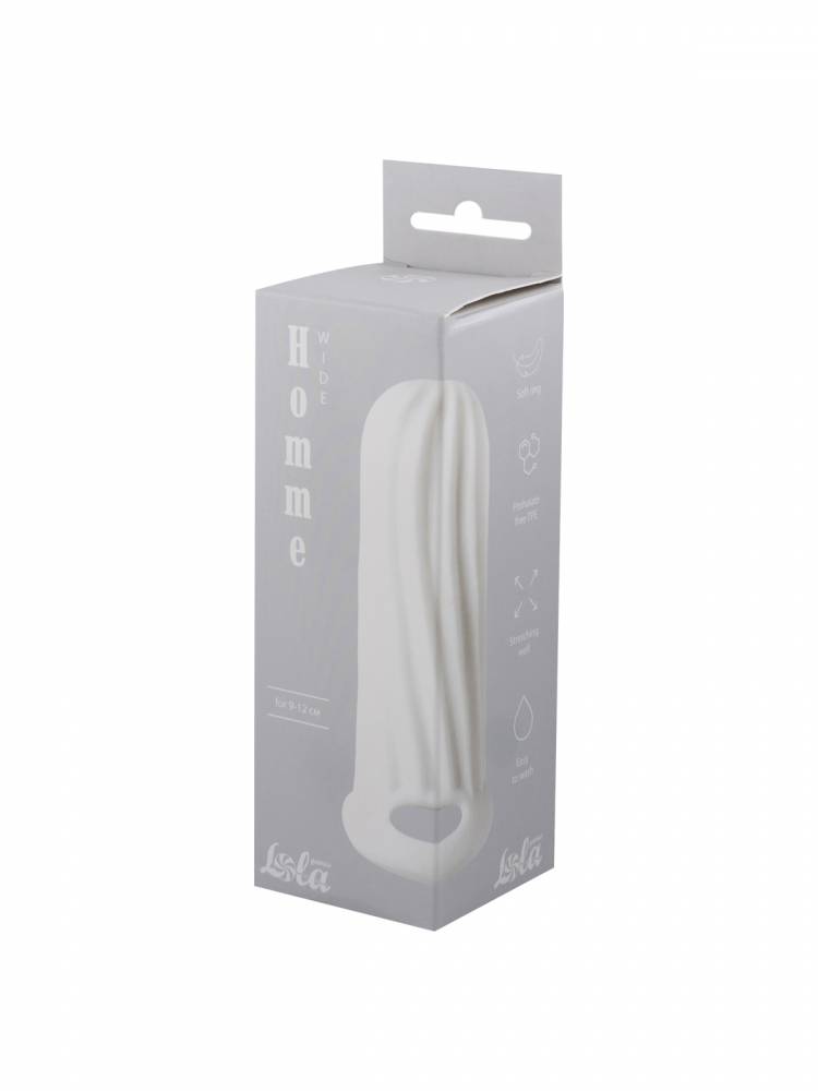  Фаллоудлинитель (1,5 см) HOMME WIDE WHITE с внутренними и внешним рельефом, термопластичный эластомер, белая,11-15 см